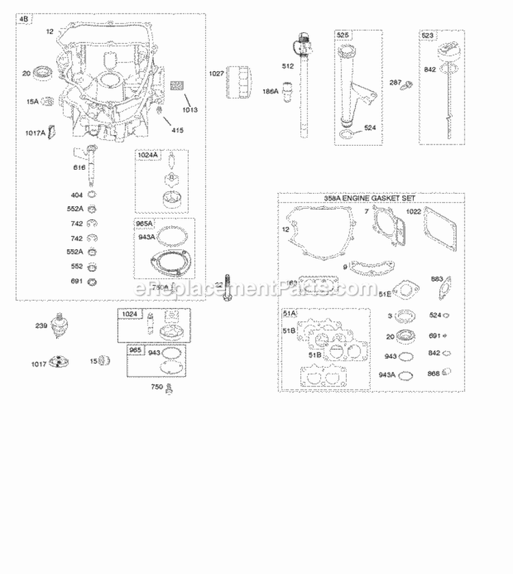 Engine Sump Lubrication Diagram and Parts List for 44L777-0128-B1  Briggs and Stratton Engine